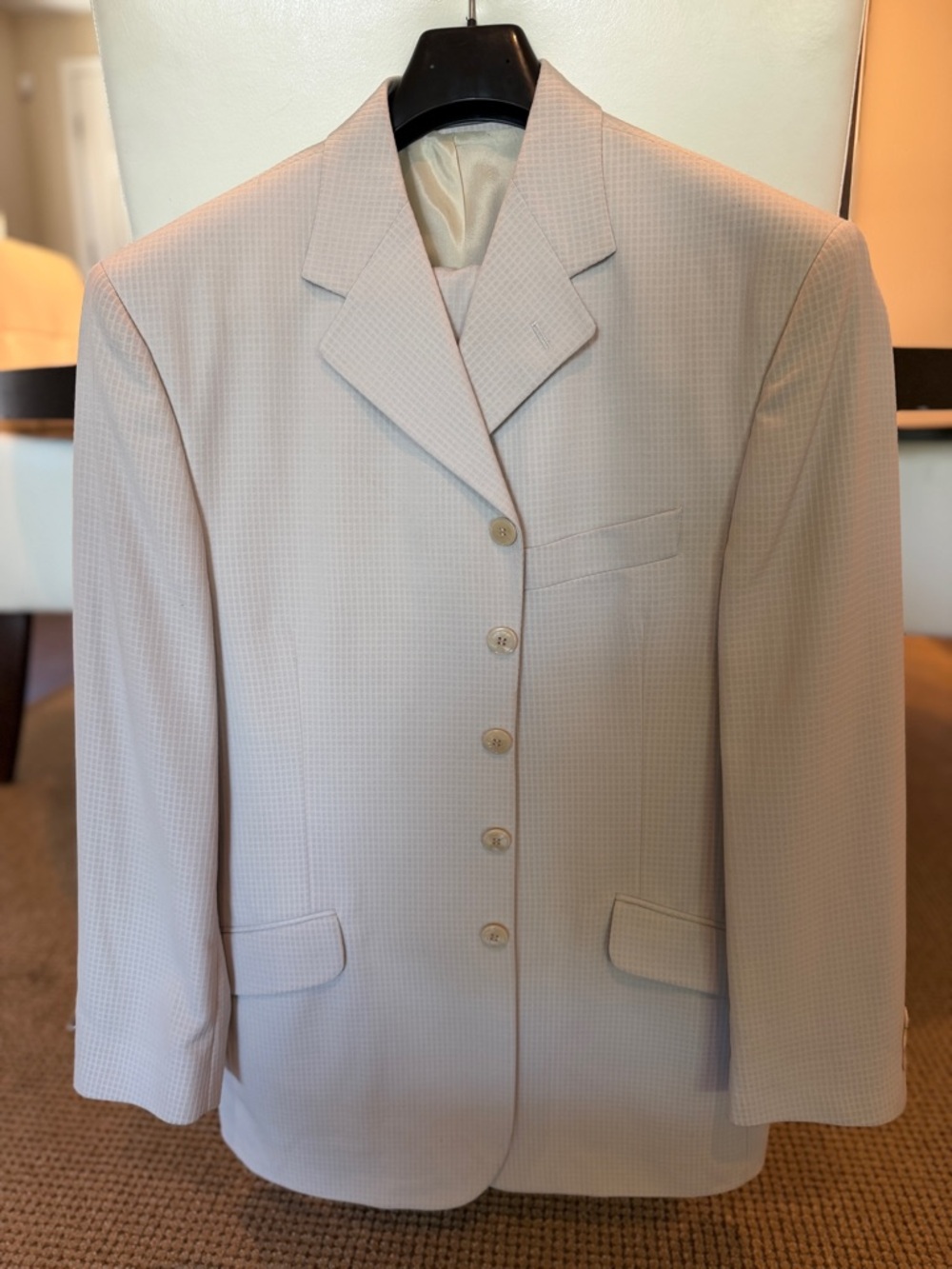 Men's Light Beige Textured Single-Breasted Suit Jacket